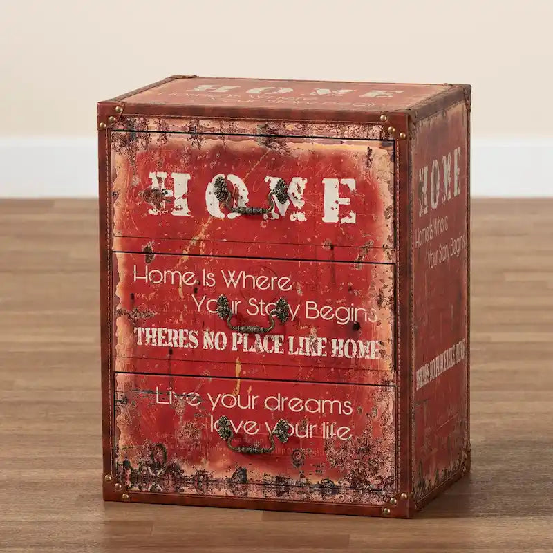 Lorand Vintage Faux Leather and Wood 3-Drawer Storage Trunk