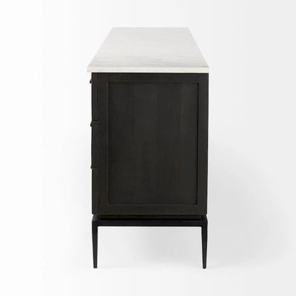 Solid Wood Divina Dark Brown Wood w/ White Marble and Black Metal Base Sideboard - 71.0L x 18.5W x 32.0H Cabinet - image 3