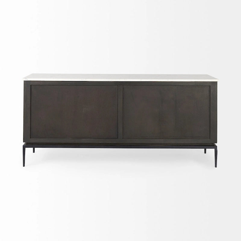 Solid Wood Divina Dark Brown Wood w/ White Marble and Black Metal Base Sideboard - 71.0L x 18.5W x 32.0H Cabinet - image 4
