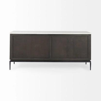Solid Wood Divina Dark Brown Wood w/ White Marble and Black Metal Base Sideboard - 71.0L x 18.5W x 32.0H Cabinet - image 4