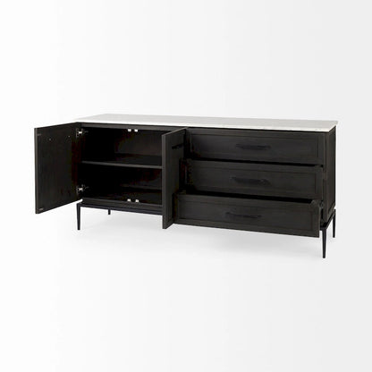 Solid Wood Divina Dark Brown Wood w/ White Marble and Black Metal Base Sideboard - 71.0L x 18.5W x 32.0H Cabinet - image 5