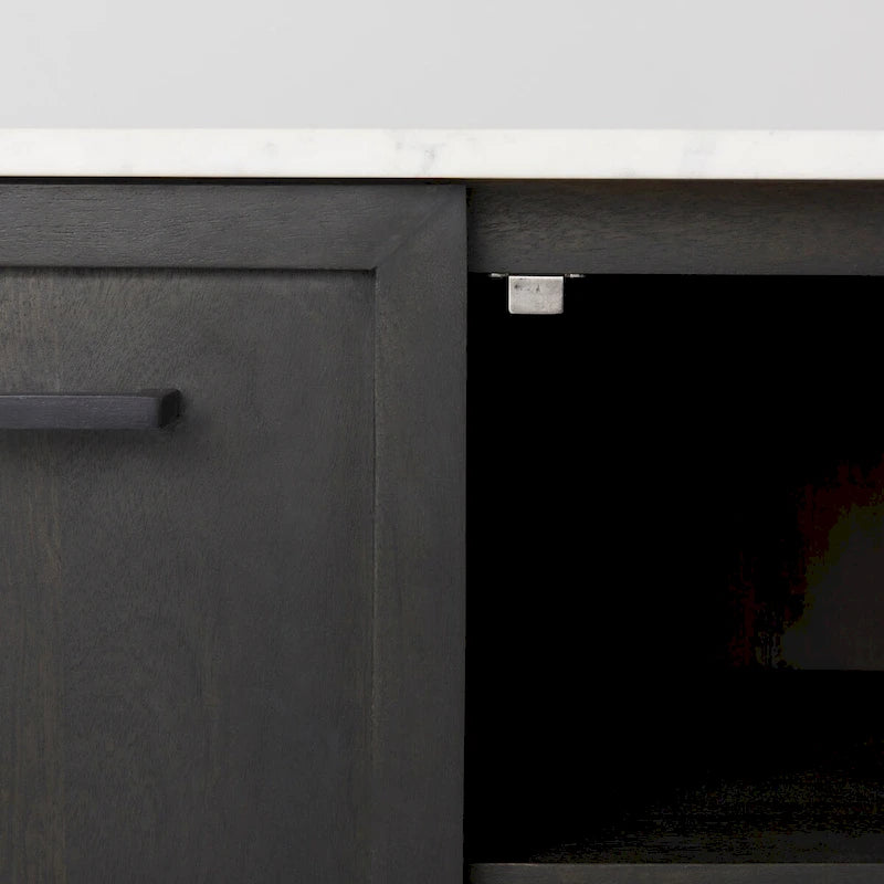 Solid Wood Divina Dark Brown Wood w/ White Marble and Black Metal Base Sideboard - 71.0L x 18.5W x 32.0H Cabinet - image 9