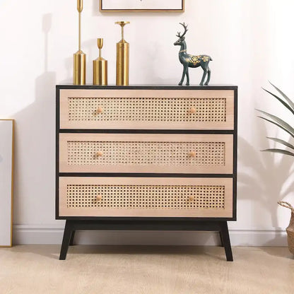 31.5 3-Drawers Rattan Storage Cabinet Rattan Drawer,for Bedroom,Living Room