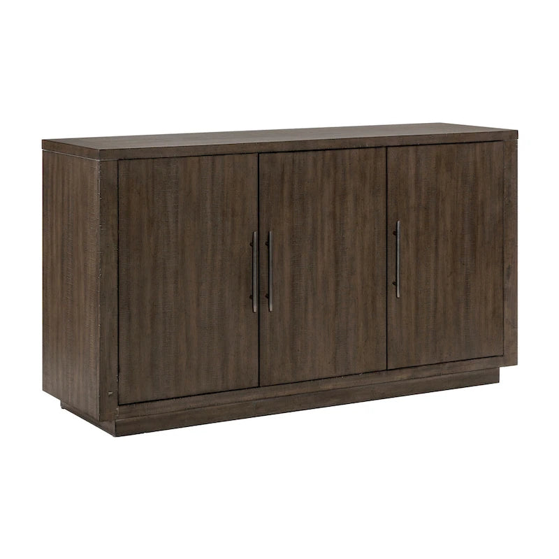 Olia 60 Inch Sideboard Buffet Server, 3 Cabinets, Adjustable Shelves, Brown