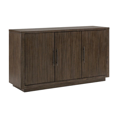 Olia 60 Inch Sideboard Buffet Server, 3 Cabinets, Adjustable Shelves, Brown