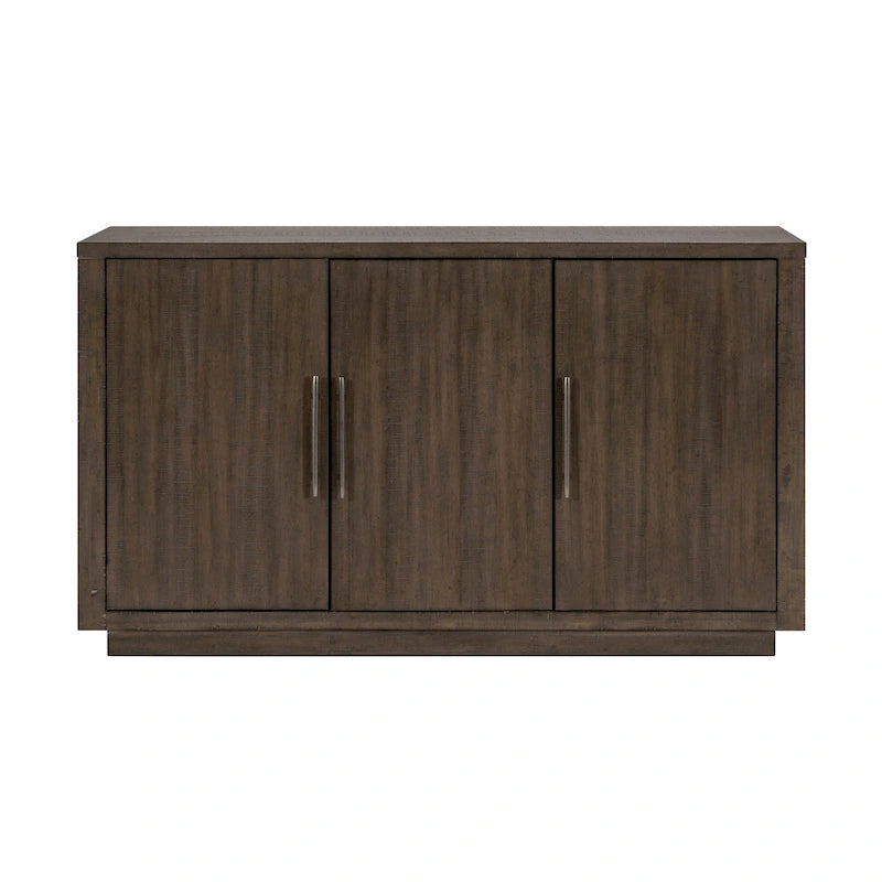 Olia 60 Inch Sideboard Buffet Server, 3 Cabinets, Adjustable Shelves, Brown