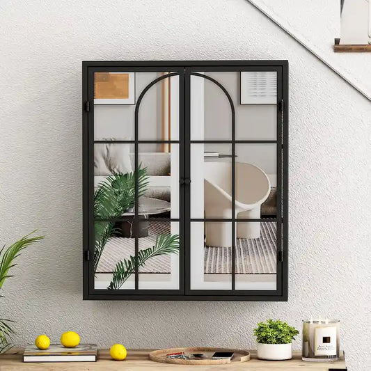 23.62 Vintage Two Door Wall Cabinet with Mirror,Three-level Entrance Storage Space for Living Room,Bathroom,Dining Room,Black