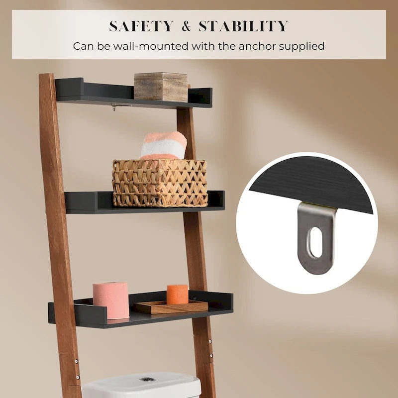 Over-The-Toilet Storage Shelf with Ladder Design 3 Trays - 23.6 W x 8.5 D x 65.5 H