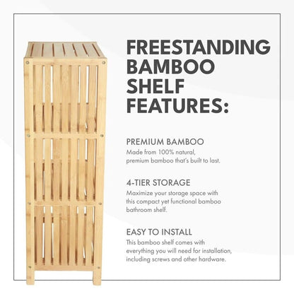 ToiletTree Products Deluxe Bamboo Freestanding 4-Tier Bathroom Organizing Shelf, Bathroom Organizer with Storage Shelves