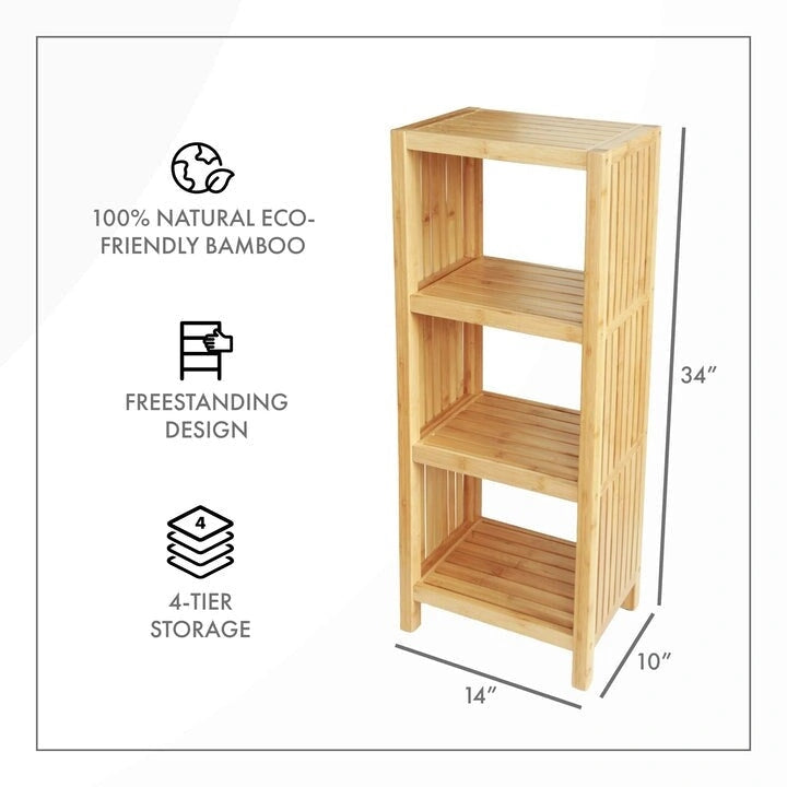 ToiletTree Products Deluxe Bamboo Freestanding 4-Tier Bathroom Organizing Shelf, Bathroom Organizer with Storage Shelves
