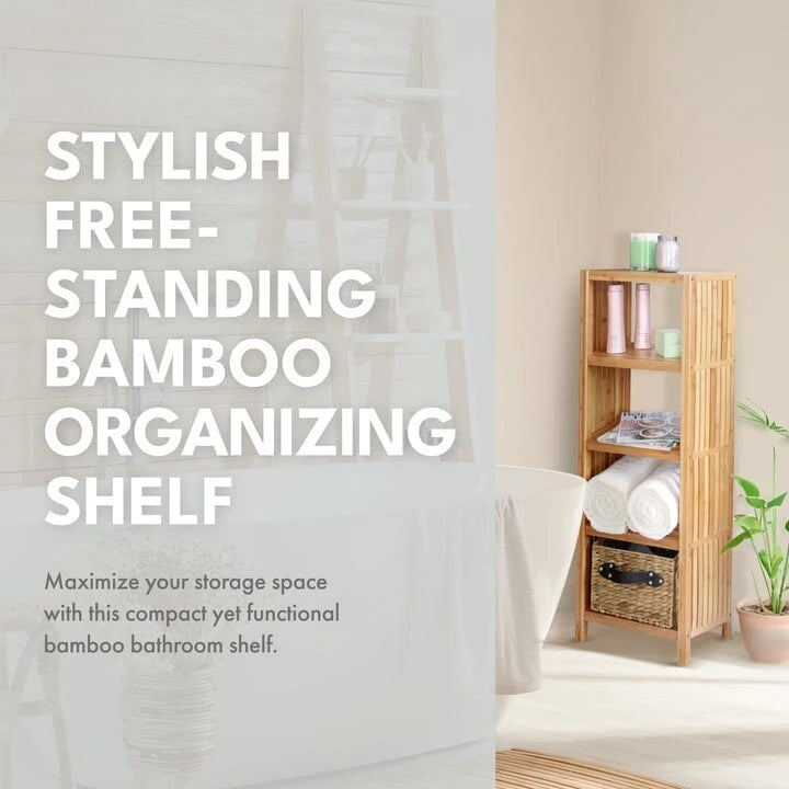 ToiletTree Products Deluxe Bamboo Freestanding 4-Tier Bathroom Organizing Shelf, Bathroom Organizer with Storage Shelves
