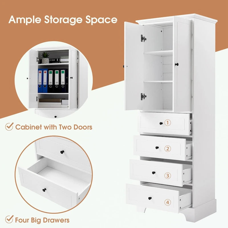 Bathroom Storage Cabinet with 2 Doors and 4 Drawers