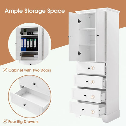 Bathroom Storage Cabinet with 2 Doors and 4 Drawers