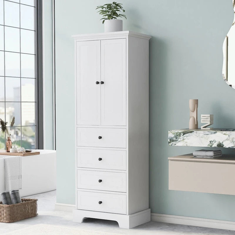 Bathroom Storage Cabinet with 2 Doors and 4 Drawers