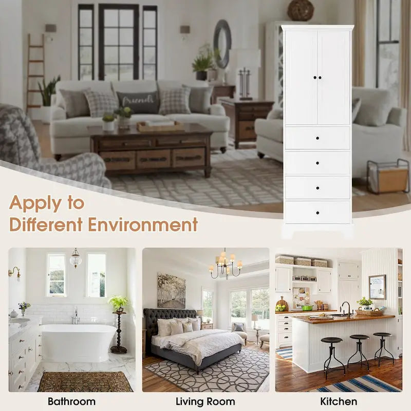 Bathroom Storage Cabinet with 2 Doors and 4 Drawers