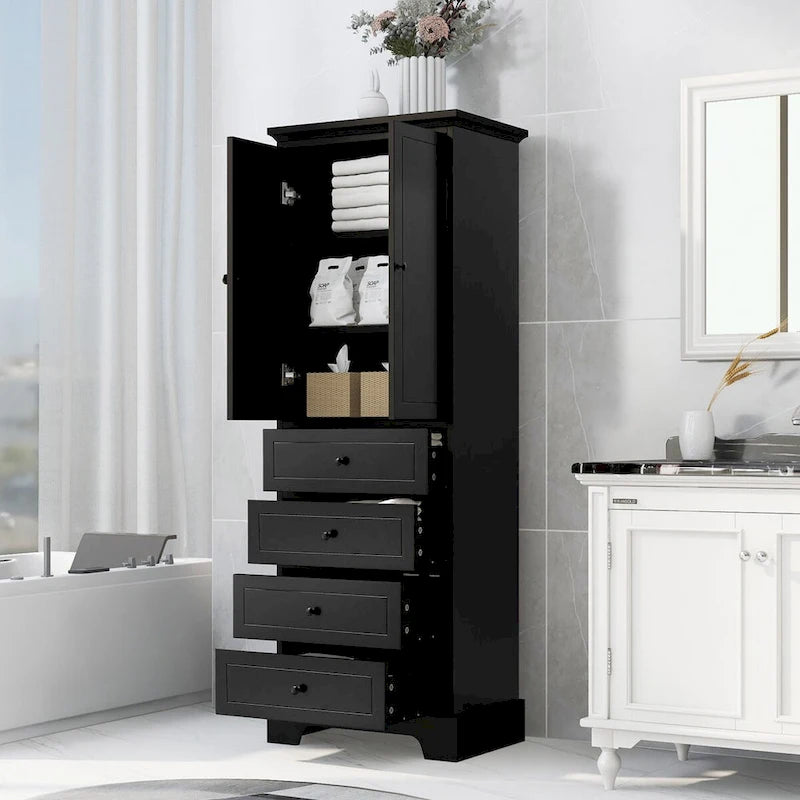Bathroom Storage Cabinet with 2 Doors and 4 Drawers