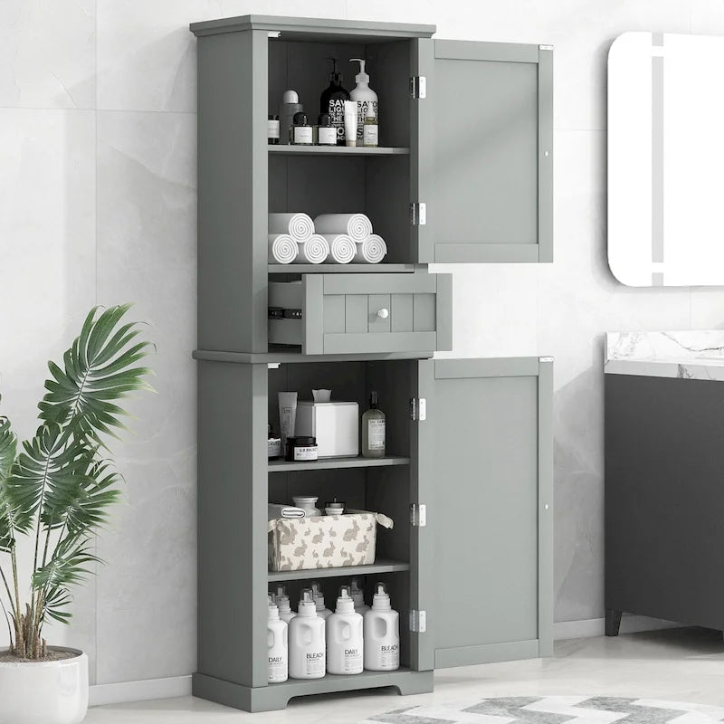 Freestanding Storage Cabinet with Drawer and Adjustable Shelf