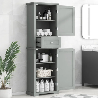 Freestanding Storage Cabinet with Drawer and Adjustable Shelf