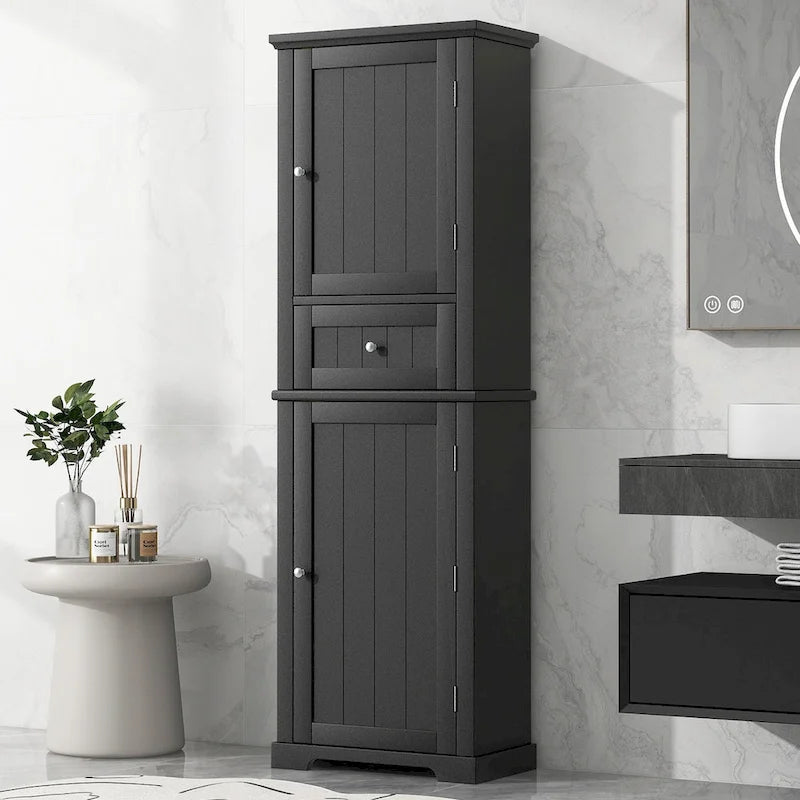 Freestanding Storage Cabinet with Drawer and Adjustable Shelf