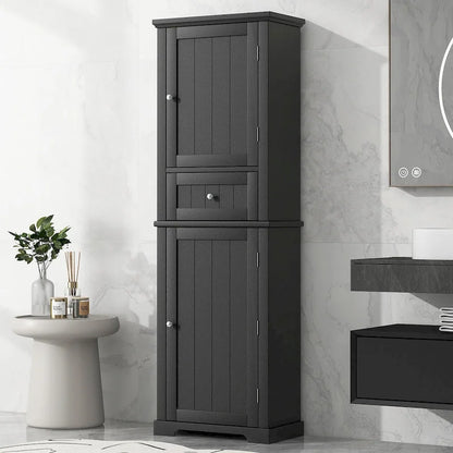 Freestanding Storage Cabinet with Drawer and Adjustable Shelf
