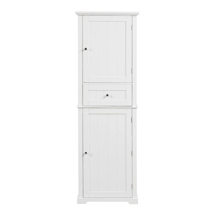 Freestanding Storage Cabinet with Drawer and Adjustable Shelf