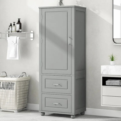 Tall Freestanding Bathroom Storage Cabinet with Two Drawers and Adjustable Shelf
