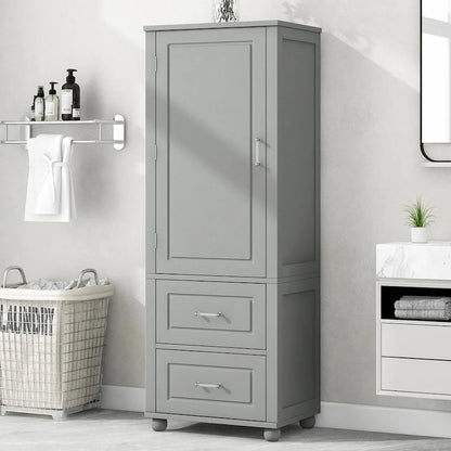 Tall Freestanding Bathroom Storage Cabinet with Two Drawers and Adjustable Shelf