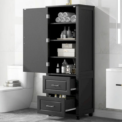 Tall Freestanding Bathroom Storage Cabinet with Two Drawers and Adjustable Shelf