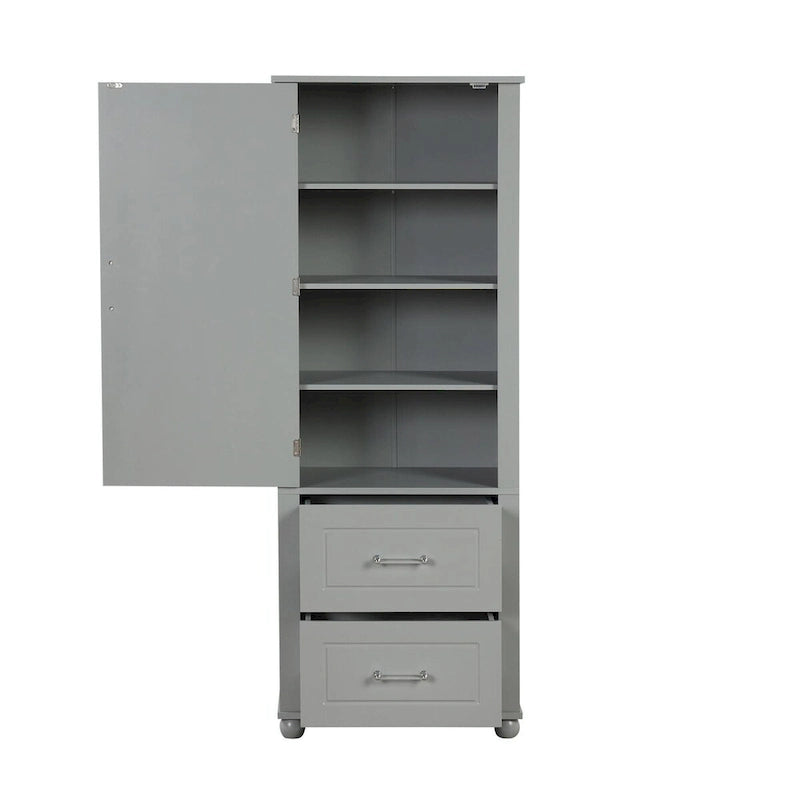 Tall Freestanding Bathroom Storage Cabinet with Two Drawers and Adjustable Shelf