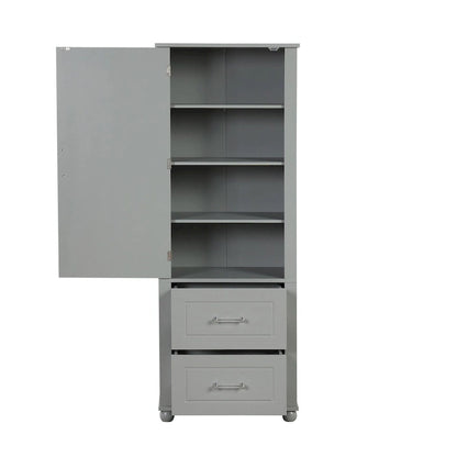 Tall Freestanding Bathroom Storage Cabinet with Two Drawers and Adjustable Shelf