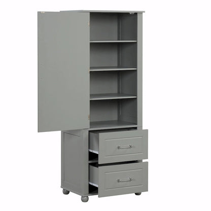 Tall Freestanding Bathroom Storage Cabinet with Two Drawers and Adjustable Shelf
