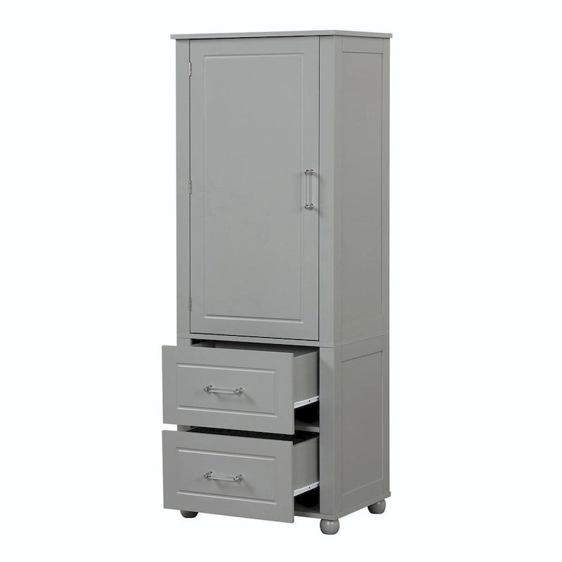Tall Freestanding Bathroom Storage Cabinet with Two Drawers and Adjustable Shelf