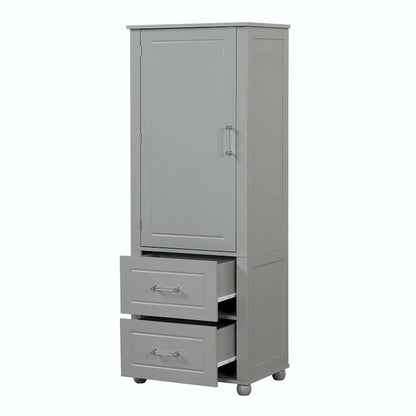Tall Freestanding Bathroom Storage Cabinet with Two Drawers and Adjustable Shelf