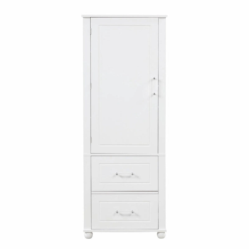 Tall Freestanding Bathroom Storage Cabinet with Two Drawers and Adjustable Shelf