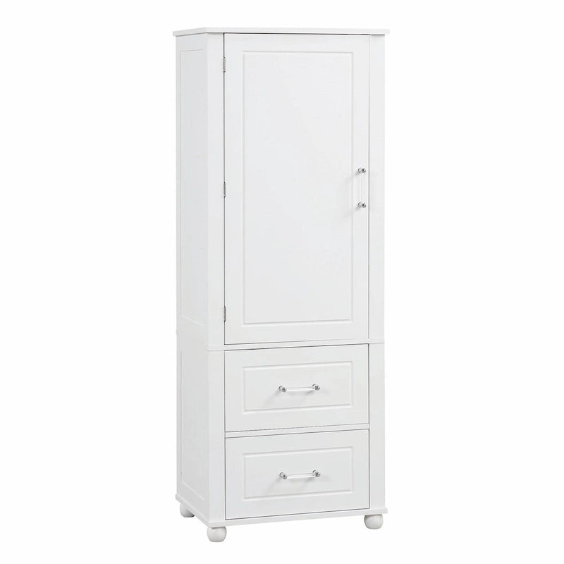 Tall Freestanding Bathroom Storage Cabinet with Two Drawers and Adjustable Shelf