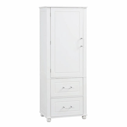 Tall Freestanding Bathroom Storage Cabinet with Two Drawers and Adjustable Shelf