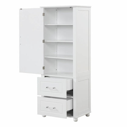 Tall Freestanding Bathroom Storage Cabinet with Two Drawers and Adjustable Shelf