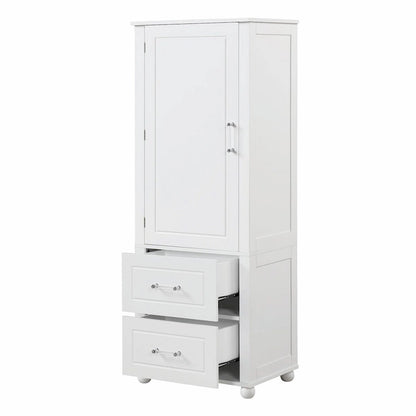 Tall Freestanding Bathroom Storage Cabinet with Two Drawers and Adjustable Shelf