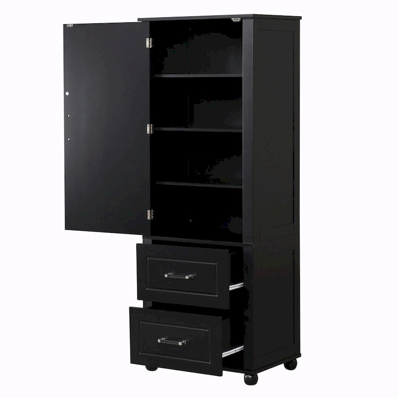 Tall Freestanding Bathroom Storage Cabinet with Two Drawers and Adjustable Shelf