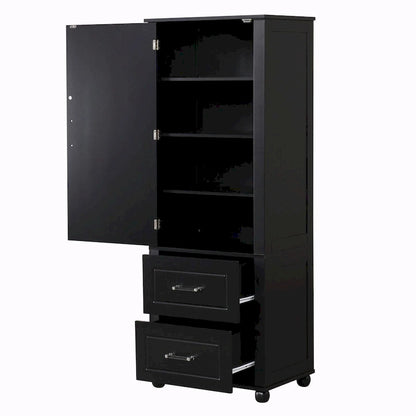 Tall Freestanding Bathroom Storage Cabinet with Two Drawers and Adjustable Shelf