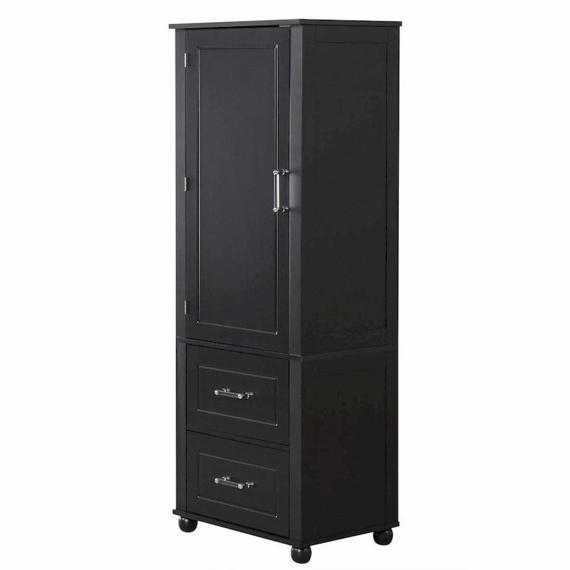 Tall Freestanding Bathroom Storage Cabinet with Two Drawers and Adjustable Shelf