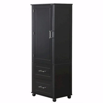 Tall Freestanding Bathroom Storage Cabinet with Two Drawers and Adjustable Shelf