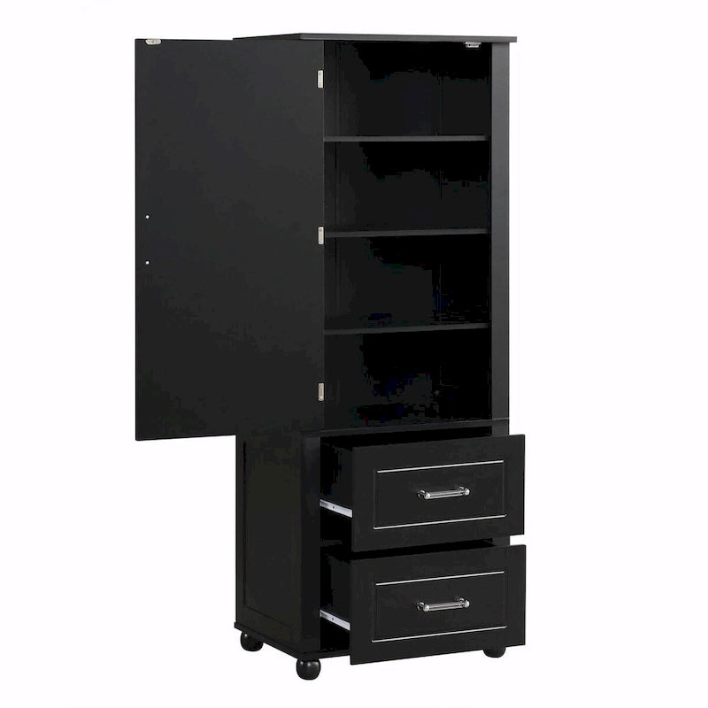 Tall Freestanding Bathroom Storage Cabinet with Two Drawers and Adjustable Shelf
