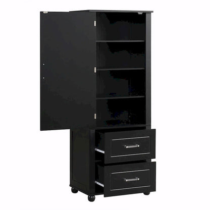 Tall Freestanding Bathroom Storage Cabinet with Two Drawers and Adjustable Shelf