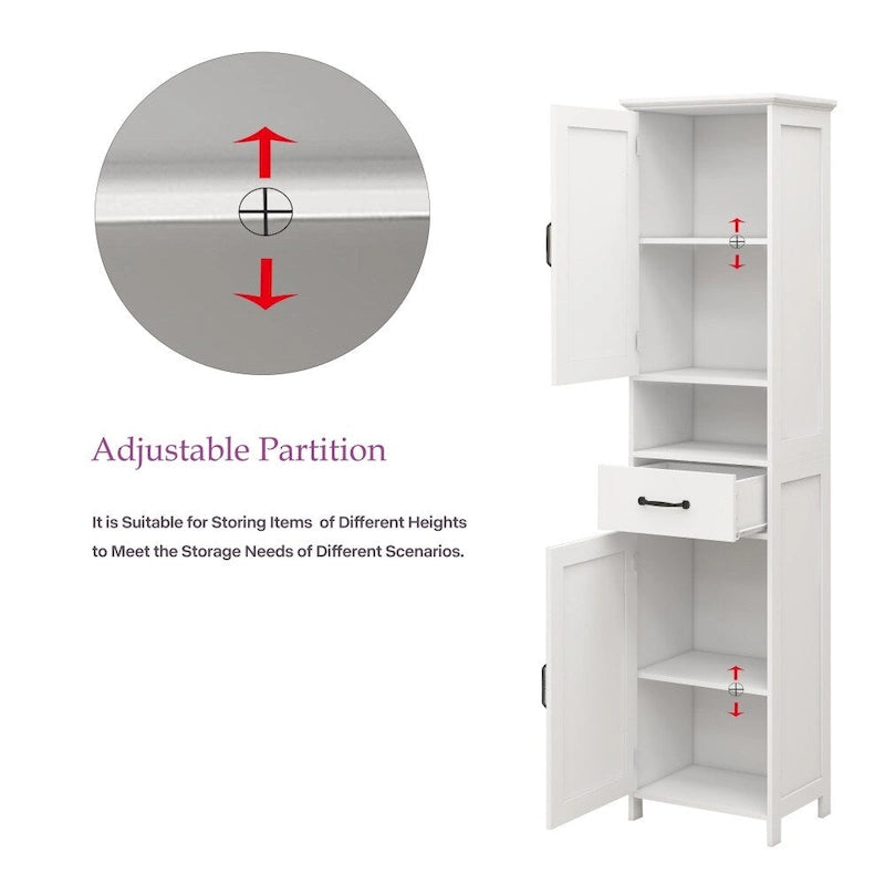 64.96 in. H White Double Door Slim Floor Standing Cabinet