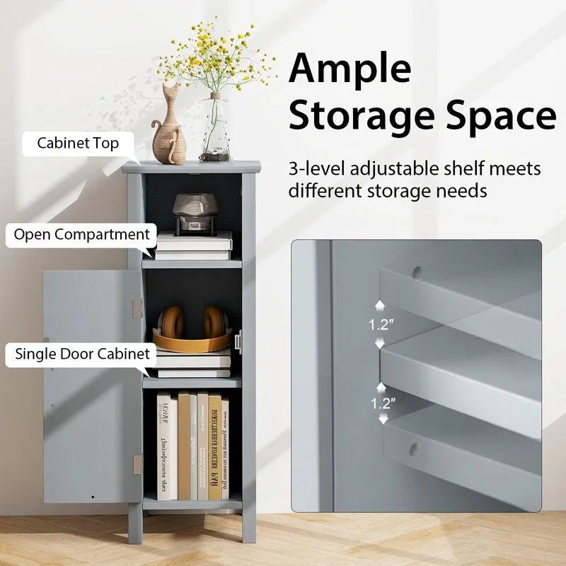 Bathroom Floor Cabinet with 3-Height Adjustable Shelf - 12D x 12W x 31.5H