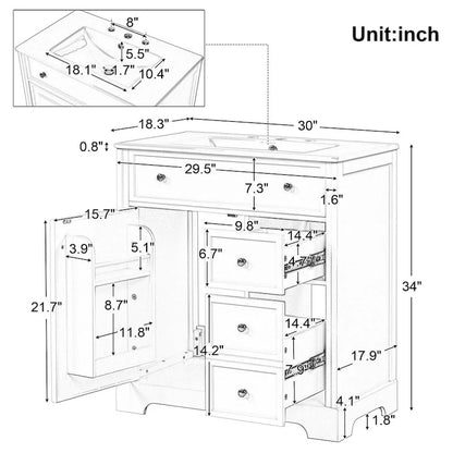 Bathroom Vanity Cabinet with Sink Top,Door and Two Drawers
