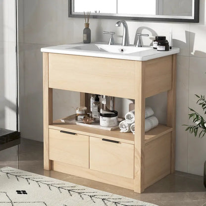 Bathroom Cabinet with Open Storage Shelf and Two Drawers