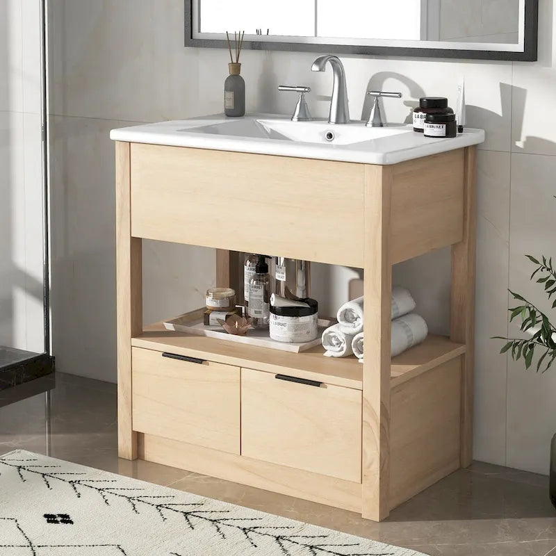 Bathroom Cabinet with Open Storage Shelf and Two Drawers