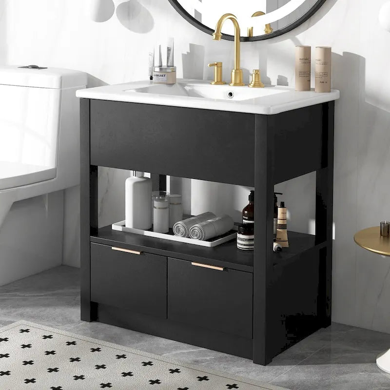 Bathroom Cabinet with Open Storage Shelf and Two Drawers